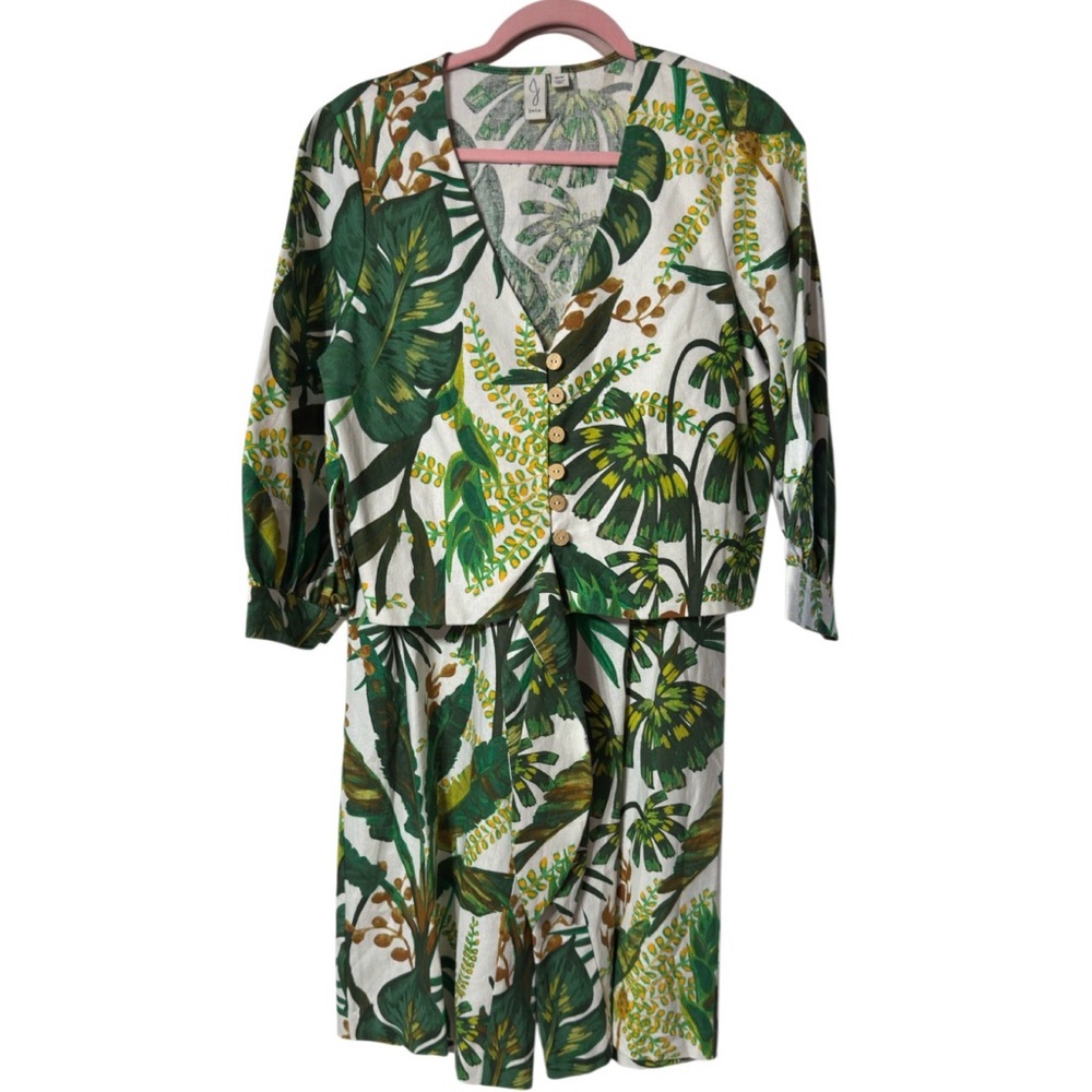 NWT Joie‎ Green Leaf Print Pants Set Sz M (TXA941)